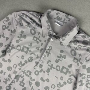 J Lindeberg XL Mens Polo Shirt‎ Slim Fit Gray Geometric All Over Print